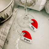 Father Christmas Hat Personalised Christmas Party Wine Charms, Place Cards