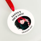 Christmas Personalised Nice List Photo Keepsake Bauble