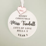 Personalised Teacher Luxury Christmas Bauble