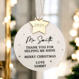 Thank You Teacher Personalised Christmas Bauble