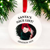 Santa's Nice List Christmas Personalised Photo Bauble