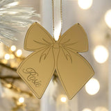 Gold Mirror Luxury Engraved Bow Personalised Christmas Bauble