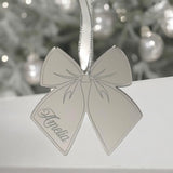 Silver Mirror Luxury Engraved Bow Personalised Christmas Bauble