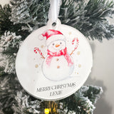 Children's snowman Personalised Christmas Bauble