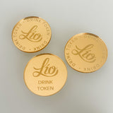 Gold Mirror Business Logo Engraved Complimentary Drinks Tokens