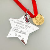 I Believe Personalised Bauble, Sleigh Bell & Santa Message, Polar Express Magic