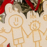 Wood Engraved Children's Family Portrait Drawing Keepsake Tree Decoration