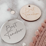 Best Teacher Mirror Cake Charm, Cupcake Topper or Gift Tag